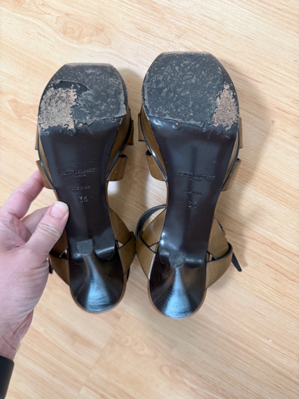 Yves Saint Laurent Brown Tribute  Braided Leather Ankle-Strap Sandals - Picture 3 of 8